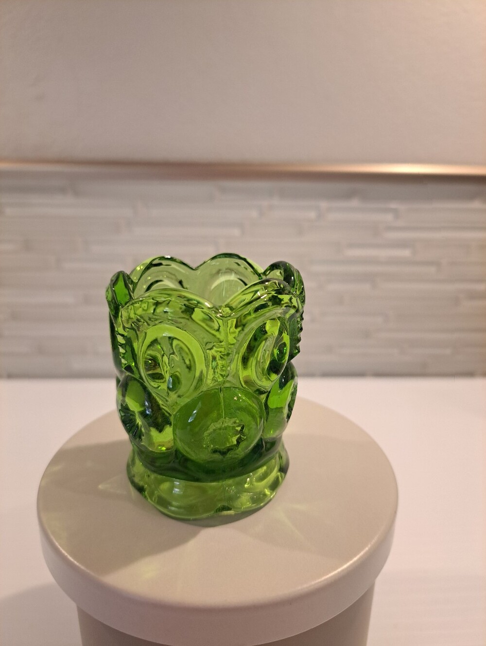 Vtg L.E. Smith Glass Green Moon Stars Toothpick Holder